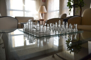 glass chess in a hotel lobby