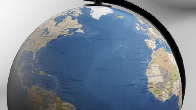 Atlas map of the world globe spinning zooming in and focusing on the country of USA, America, American, states, US. Showing area, motion video stock in HD and 4K 