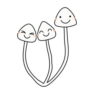 recommend clip art: Cute death cap mushrooms Halloween cartoon character illustration. Hand drawn kawaii style line art design, isolated vector. Kids seasonal print element, trick or treat, autumn holiday party