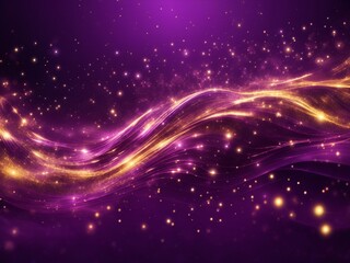 Abstract Wavy Background Design with Purple and shiny Gold Colors and Sparkles - ai generated
