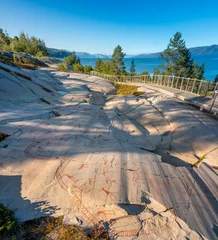 Fototapete Rund Altafjord panorama, the location of the prehistoric rock carvings, Alta, Troms og Finnmark, Norway. © Luis