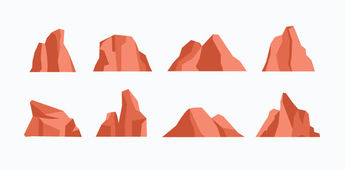 mountain and rock landscape icon set, nature vector illustration