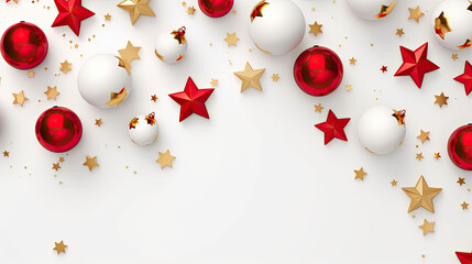 Weihnachtlicher Hintergrund / Wallpaper mit Christbaumkugeln und Sternen (Hintergrund hell, Sterne Kugeln Gold, Silber, Rot)