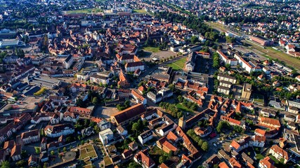 Aerial view of the city Hagenau in France on a sunny morning in summer.