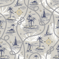 Cartography Seamless Pattern. Vacation Vector Background. - 650316447