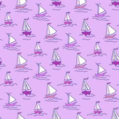 Sailboat Seamless Pattern. Vector Background. - 650316660