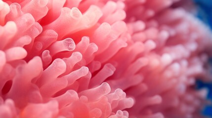 Obraz premium 31. Extreme close-up of abstract blurred underwater coral, vibrant coral pink and deep ocean blue hues, in the style of gradient blurred wallpapers, depth of field, serene visuals, minimalistic simpli