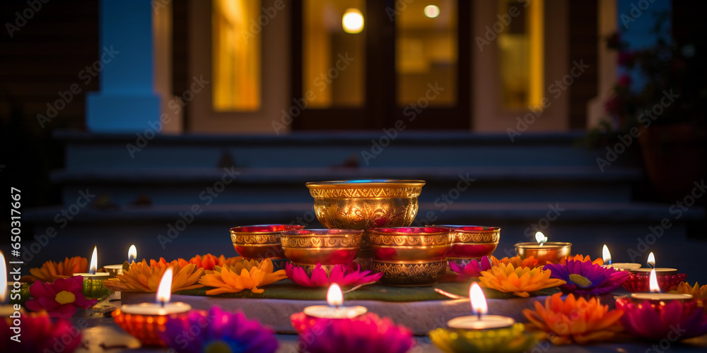Aufkleber capture the joy of diwali with an array of colorful diyas and rangoli designs adorning the front por