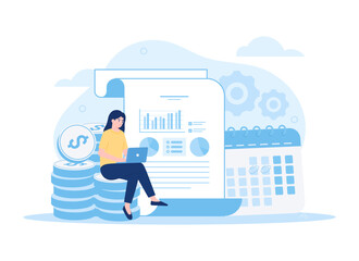 Financial reports and business graph analysis concept flat illustration