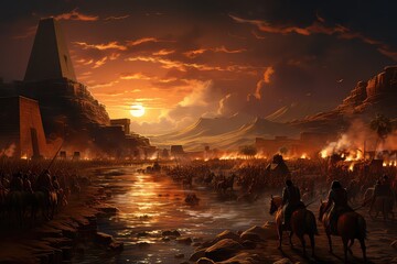 Battle in ancient Egypt, Battle of Kadesh. Generative AI.
