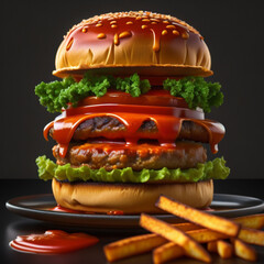 photo of a delicious and luxurious hamburger product, created with generative AI.