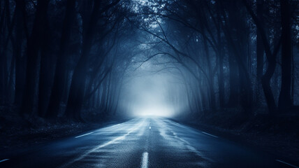 foggy dark road in the forest, abstract background