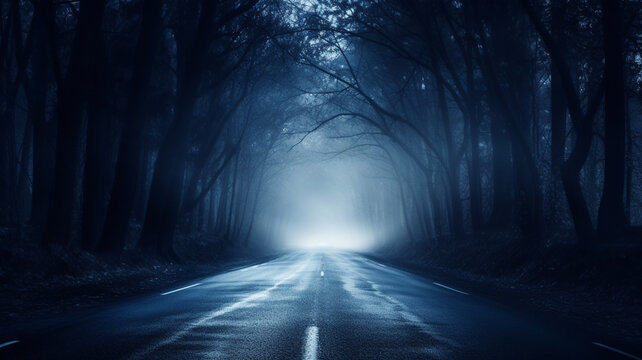 foggy dark road in the forest, abstract background