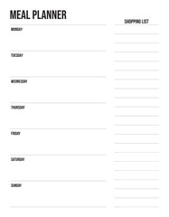 Weekly Meal Planner with Grocery List Printable Template - obrazy, fototapety, plakaty