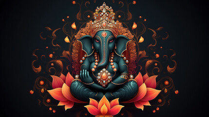 Illustration of Ganesha Aum Hindu Diwali India. Genrative AI - obrazy, fototapety, plakaty