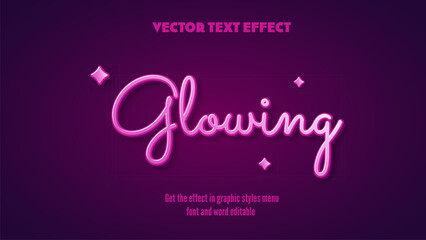 Editable text effect glowing, shiny glossy concept, neon light text