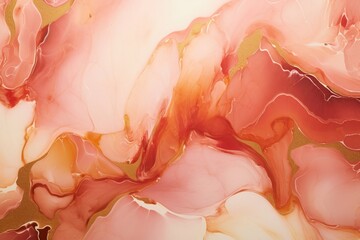 Natural  luxury abstract fluid art painting in alcohol ink technique. Tender and dreamy  wallpaper. Mixture of colors creating transparent waves and golden swirls. For posters, printed, Generative AI