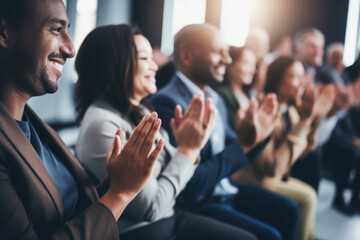 Group of people applauding together in business meeting - obrazy, fototapety, plakaty