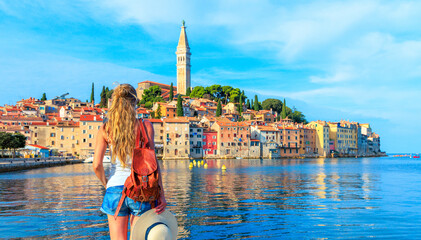 Young female tourist traveling in Europe- Croatia,  rovinj city and adriatic sea- Istria © M.studio