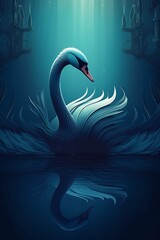 abstract portrait of a swan against dark blue background