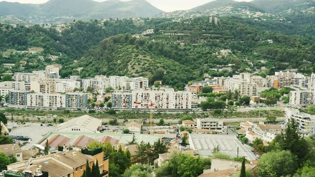 Aerial view of residential buildings in the Italian city of Imperia.