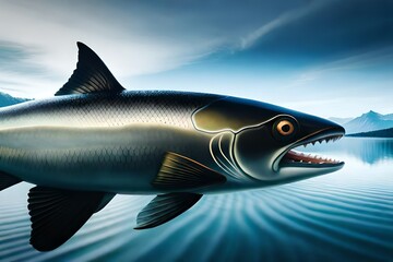 Fototapeta premium a closeup view of Salmon fish, in clean and clear water