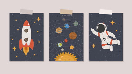 Solar System Cards, Educational Posters, Kids Wall Decor, Kindergarten Decor, Classroom materials, Educational Space vector, Kawaii Planets © ElenaVector44