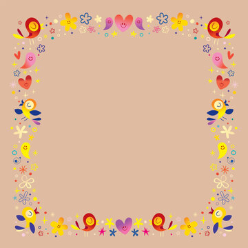 birds and flowers frame border design elements