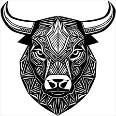 Geometric Bull: Abstract Animal Art with Colorful Pattern on its Head
