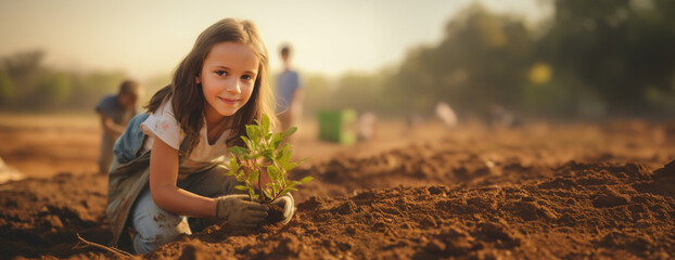 Girl planting trees, Save planet and global, Sustainable living, Ecology environment, Climate emergency action, Green world environment day concept, illustration for global warming content, Earth day