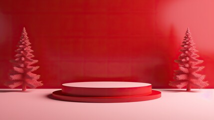 Abstract minimal red mock up stage. geometry podium for christmas