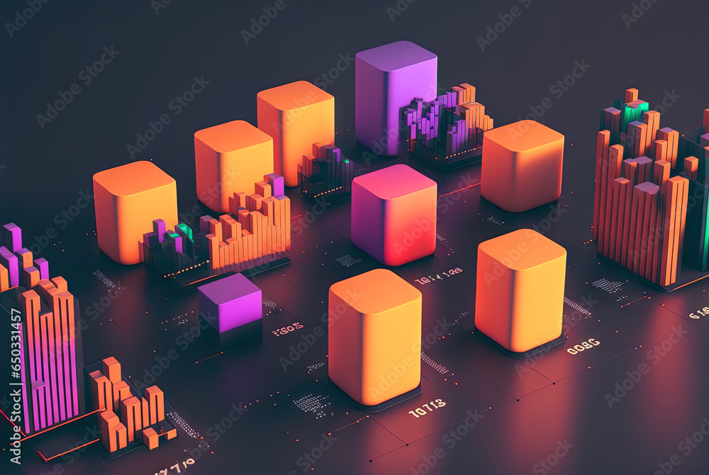 Poster Abstract data graph concept with data clusters and particles. Digital sorting and management concept for business and finance.