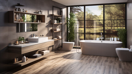 3D visualization of a stylish and hygienic residential bathroom and toilet design