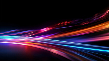 Fototapeta na wymiar Colorful light trails with motion effect for animation and motion graphic. Overlay neon light vector illustration isolated on black background