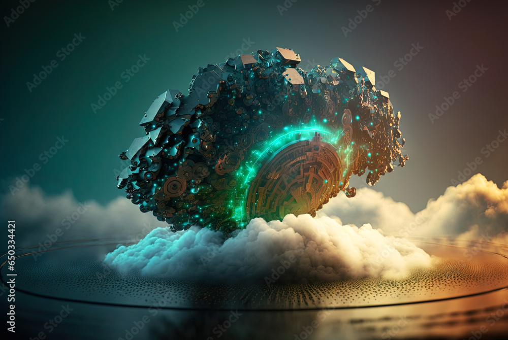 Aufkleber Cloud computing concept with digital cloud of remote connections of internet user data. Data storage in modern web.