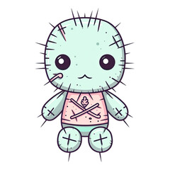 Kawaii cute voodoo doll, for Halloween, simple design illustration