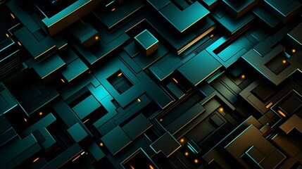 Futuristic blue green digital geometric technology cube background banner illustration 3D