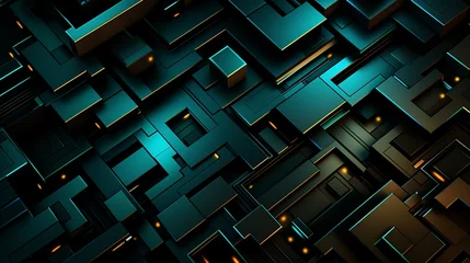 Foto op Canvas Futuristic blue green digital geometric technology cube background banner illustration 3D © Matthew