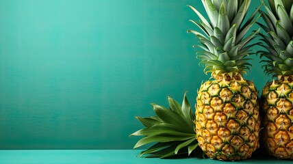 Pineapple fruit background green color - obrazy, fototapety, plakaty