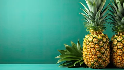 Gordijnen Pineapple fruit background green color © Viktoriia