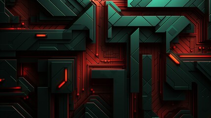 Naklejka premium A cyberpunk futurism style gaming background with a robotic ambiance, highlighted by bold red and green colors for a futuristic feel.