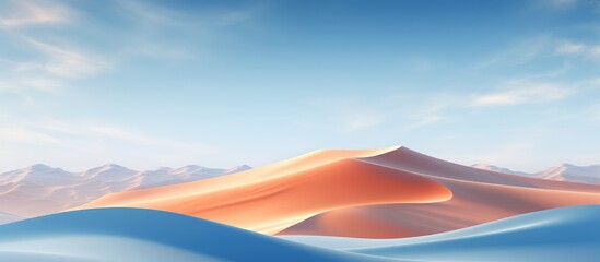 Clean minimalistic of Sahara Desert landscape in Morocco featuring beautiful blue white and orange sky - obrazy, fototapety, plakaty