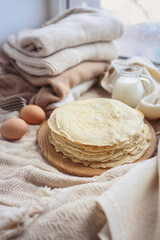 Stack of homemade pancakes, good morning concept