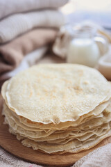 Stack of homemade pancakes, good morning concept
