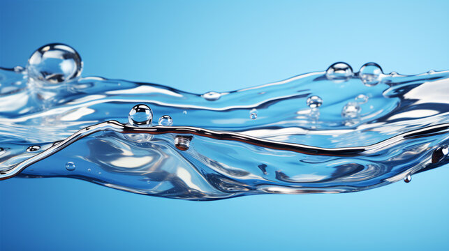 A blue canvas hosts the ethereal dance of water and bubbles, adorned by serum gel.
