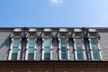 Mansard windows of an old building, Boston, Massachusetts, USA