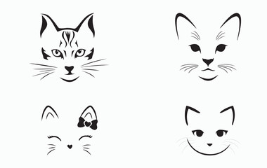 Fototapeta premium set of cats face line art, cat, animal, kitten, pet, vector, cute, cartoon, illustration, kitty, feline, domestic, black, art, funny, pets, drawing, head, icon, mammal, cats, symbol, silhouette, love