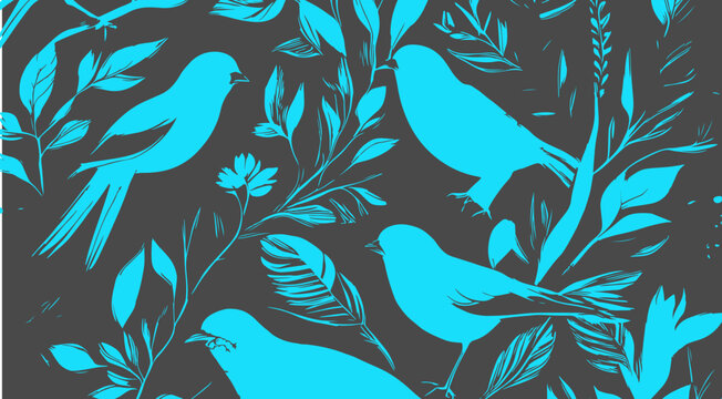 birds ,vector art, pattern, seamless, 2 colors, vintage, retro, wallflower, background