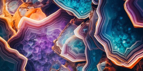 Colorful crystal geode closeup. Rock geology shiny background wallpaper, Generative AI  - obrazy, fototapety, plakaty