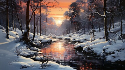 Enchanting Winter Forest with Snow-Covered Pines - Painting